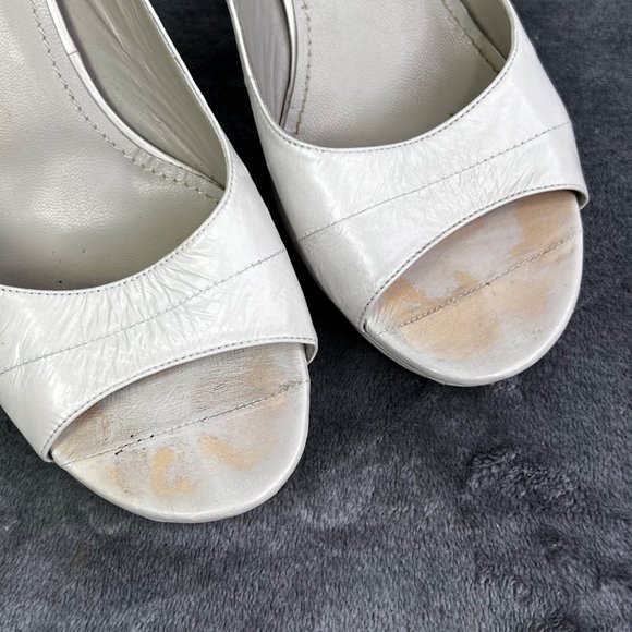 YSL Yves Saint Laurent Peep Toe Pump Light Gray Putty Leather Stiletto 38 US 8 - Picture 10 of 10